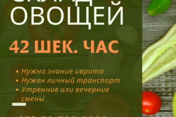 Приглашаем на работу муж/жен СКЛАД ОВОЩЕЙ г. Петах-Тиква